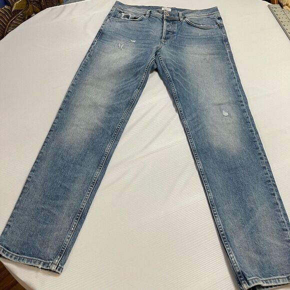 Hudson Sartor Relaxed Skinny Destroyed Denim Jeans Size 34 X 31 - Picture 1 of 11